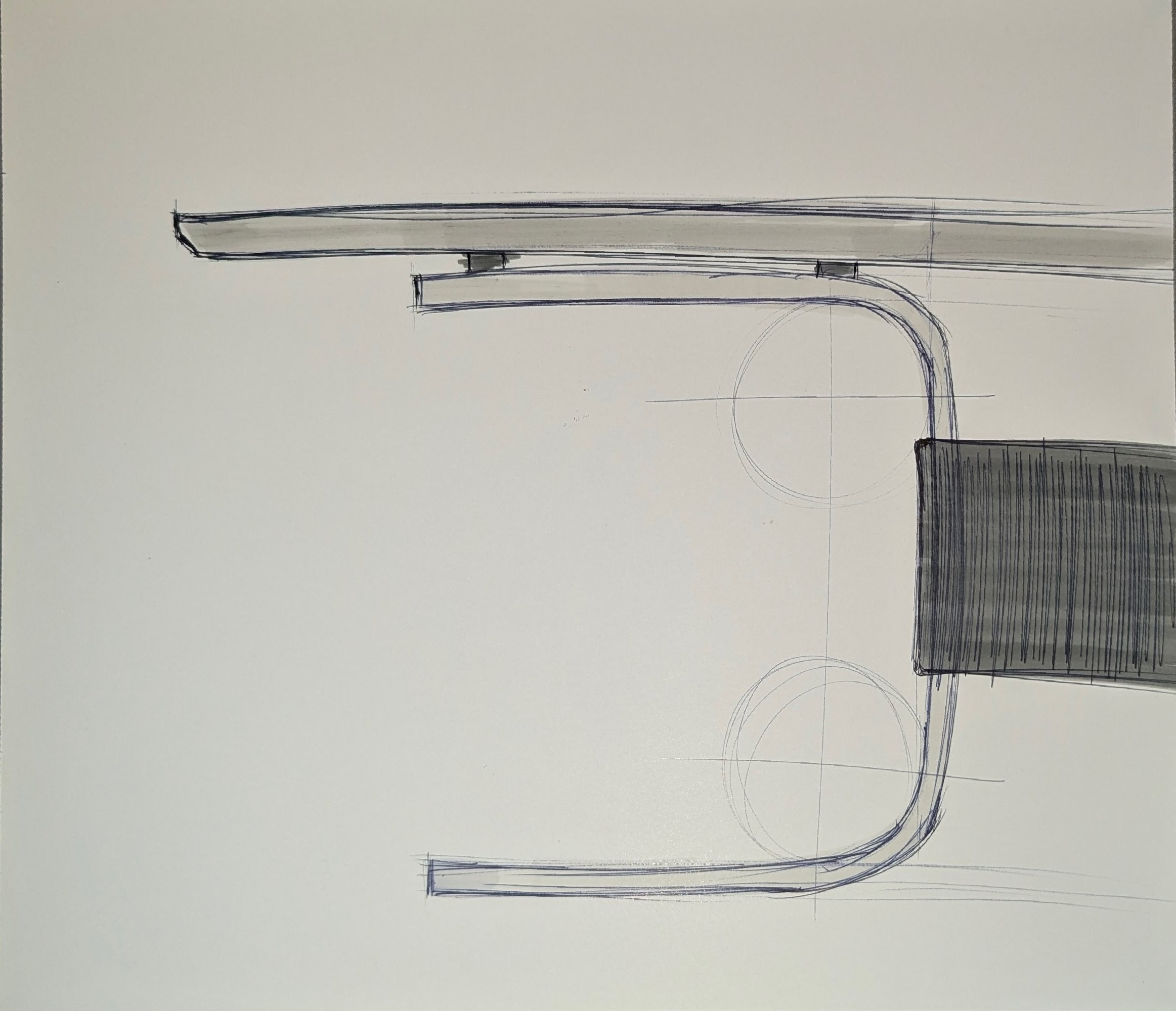 Refined sketch of the cantilever frame with a shaded leather seat
